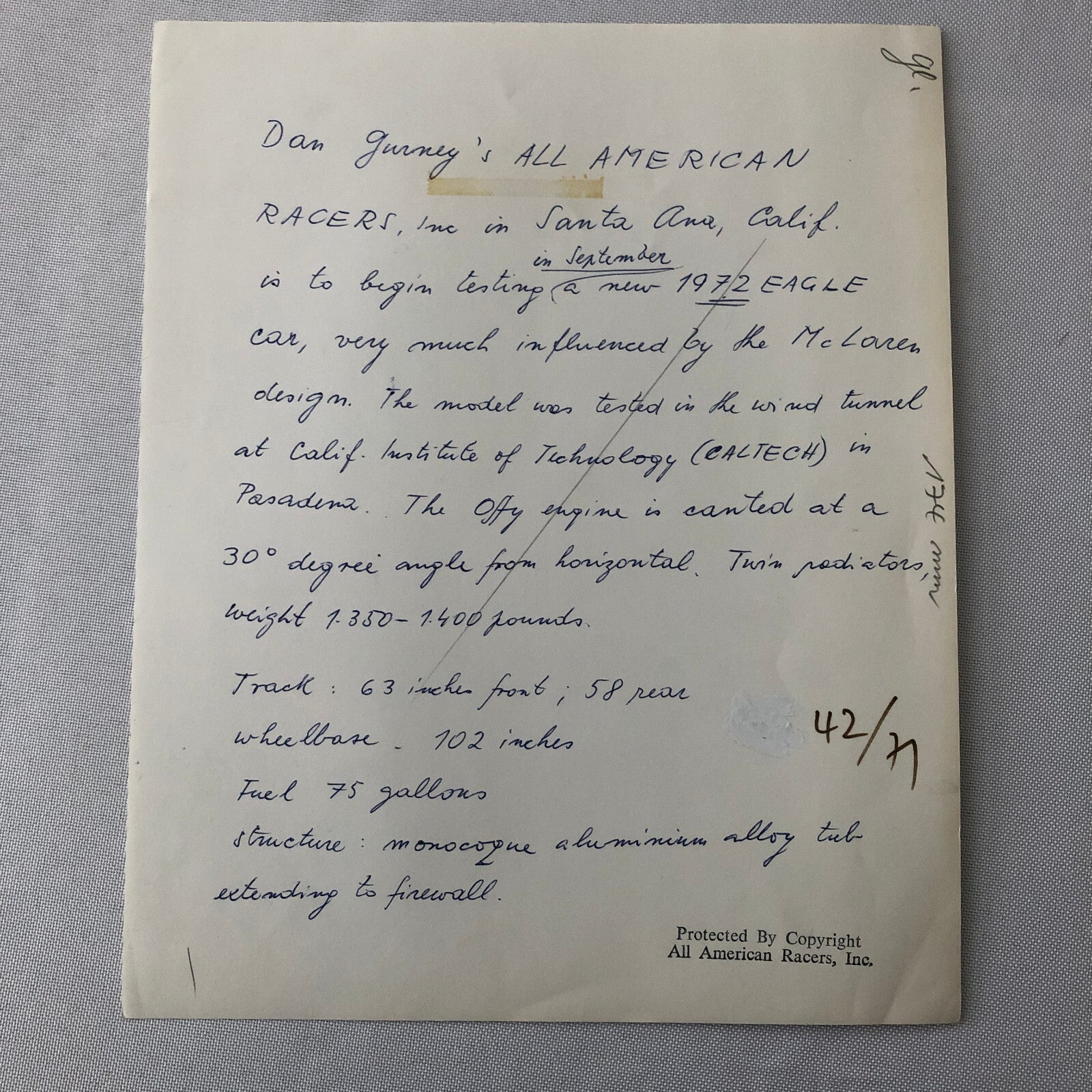 Dan Gurney All American Racers 1972 Indianapolis Indy Type Eagle Model Photo