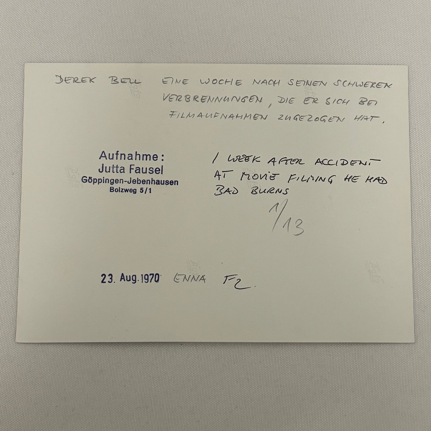 Vintage Racing Photo 1970 Enna F2 Race Derek Bell Driver Motorsport