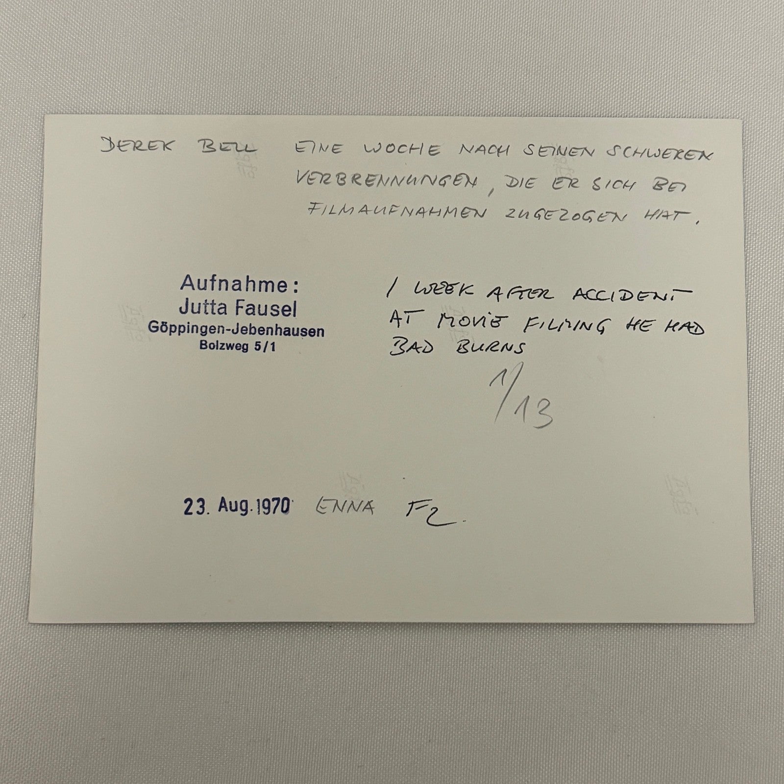 Vintage Racing Photo 1970 Enna F2 Race Derek Bell Driver Motorsport