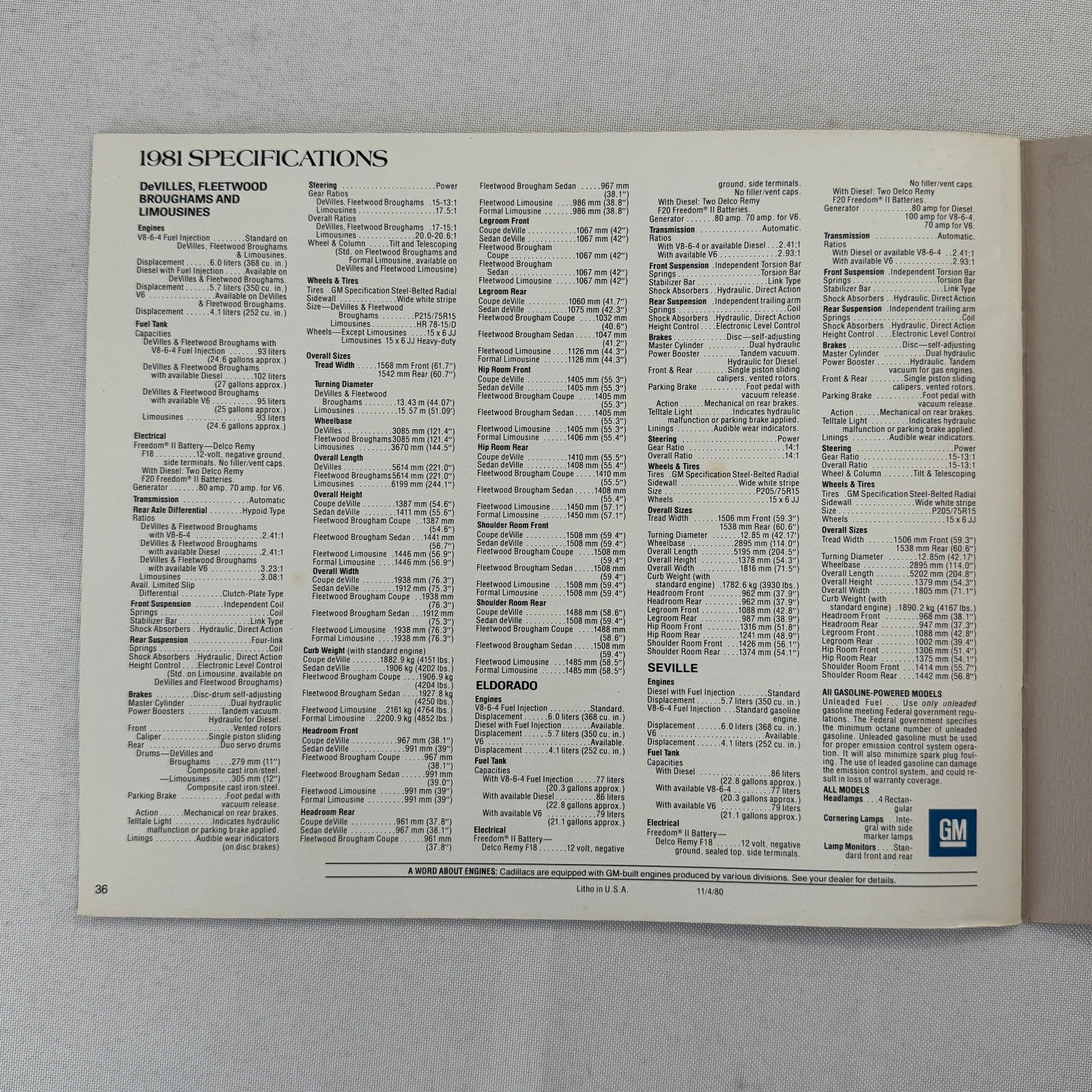 1981 Cadillac Car Sales Brochure Catalog Coupe DeVille Eldorado Seville Brougham