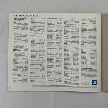 1981 Cadillac Car Sales Brochure Catalog Coupe DeVille Eldorado Seville Brougham