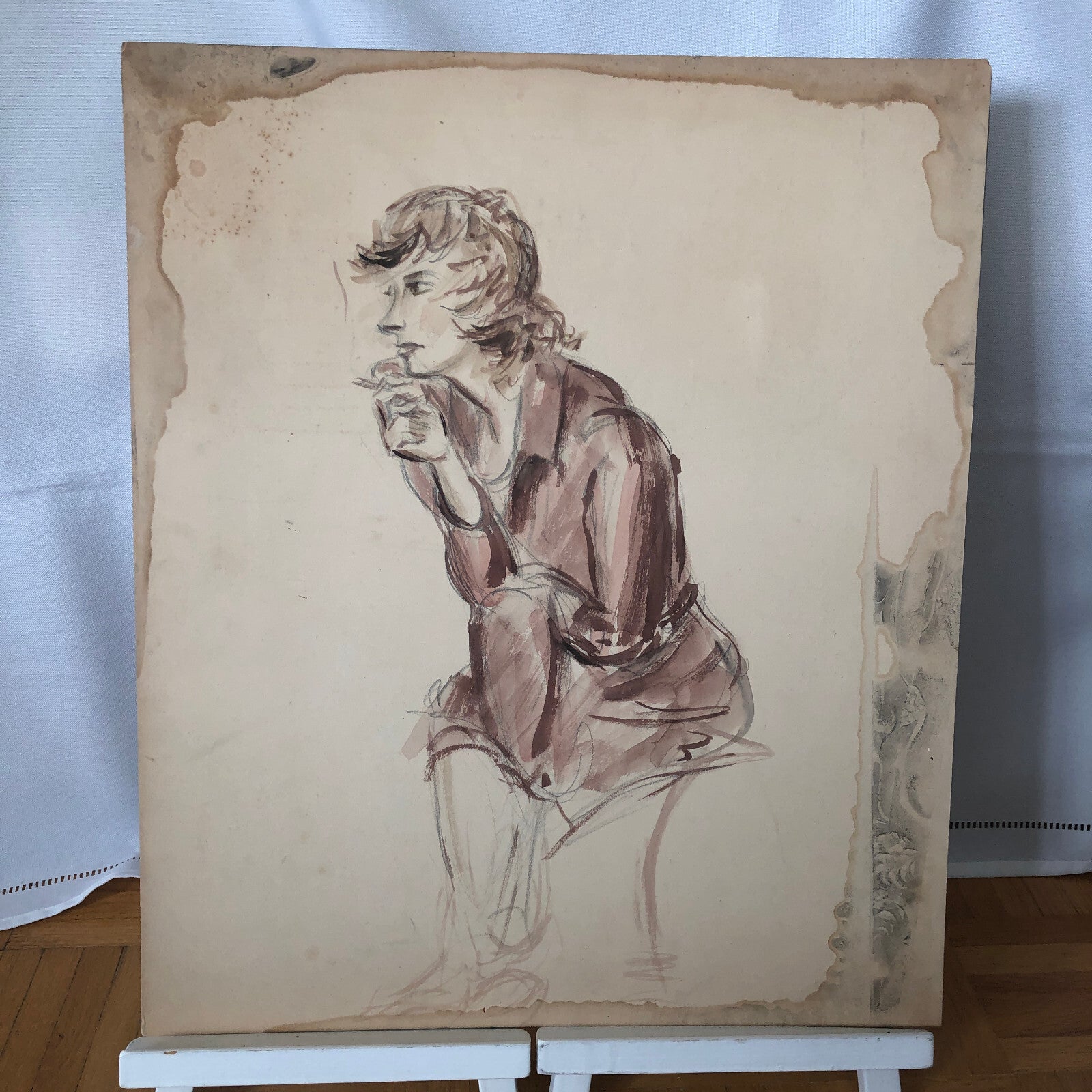 Vintage Painting Art Artwork Artist Arthur E Sudler Smoking Woman