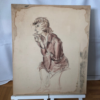 Vintage Painting Art Artwork Artist Arthur E Sudler Smoking Woman