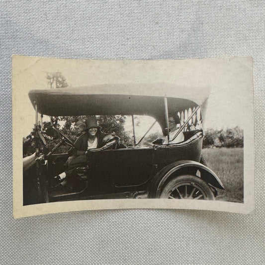 Vintage Car Photo Photograph Print Women with Automobile Snapshot
