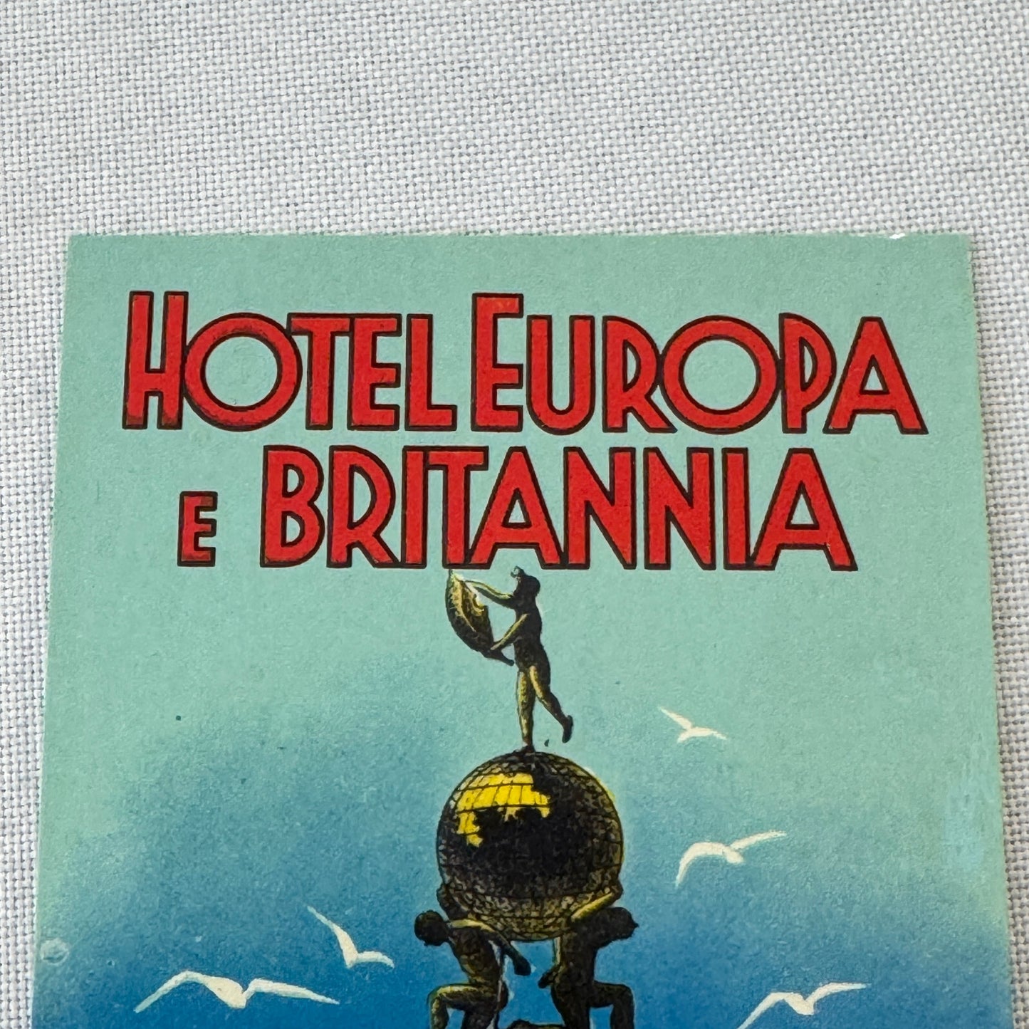 Vintage Hotel Travel Luggage Label Hotel Europa E Britannia Venezia Venice Italy