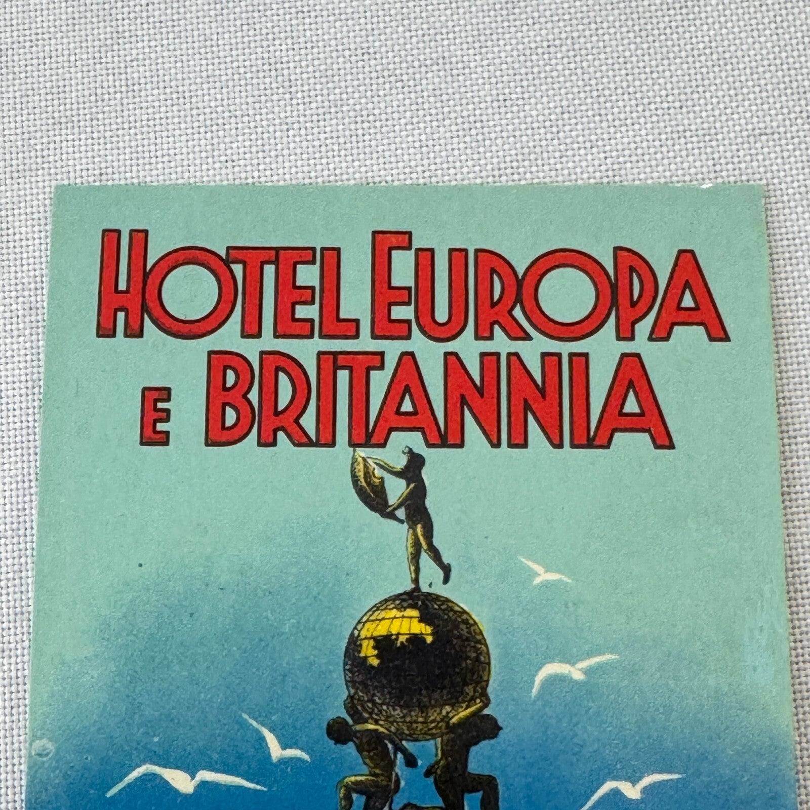 Vintage Hotel Travel Luggage Label Hotel Europa E Britannia Venezia Venice Italy