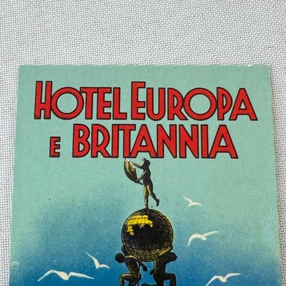 Vintage Hotel Travel Luggage Label Hotel Europa E Britannia Venezia Venice Italy