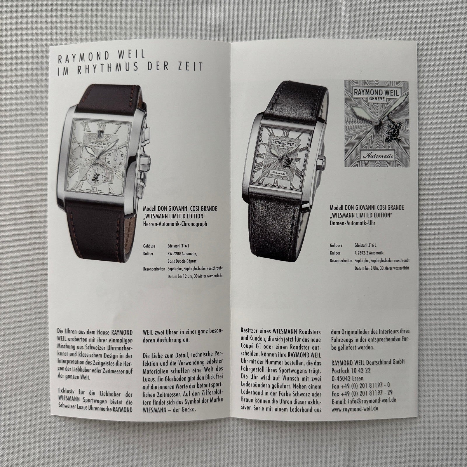 Wiesmann Car Sales Brochure Catalog Lot Wiesmann Roadster Raymond Weil Watch