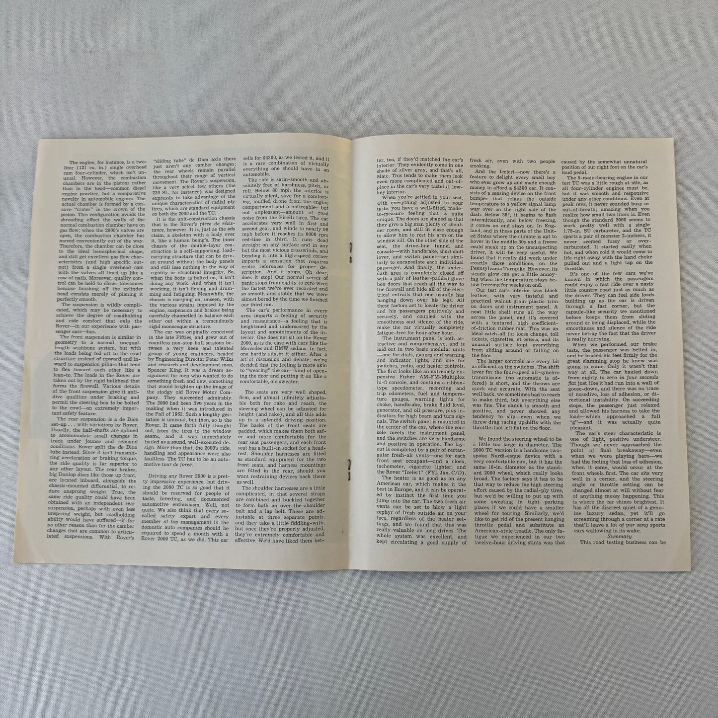 Rover 2000 TC Road Test Car Sales Brochure Catalog Car & Driver 1966 1967