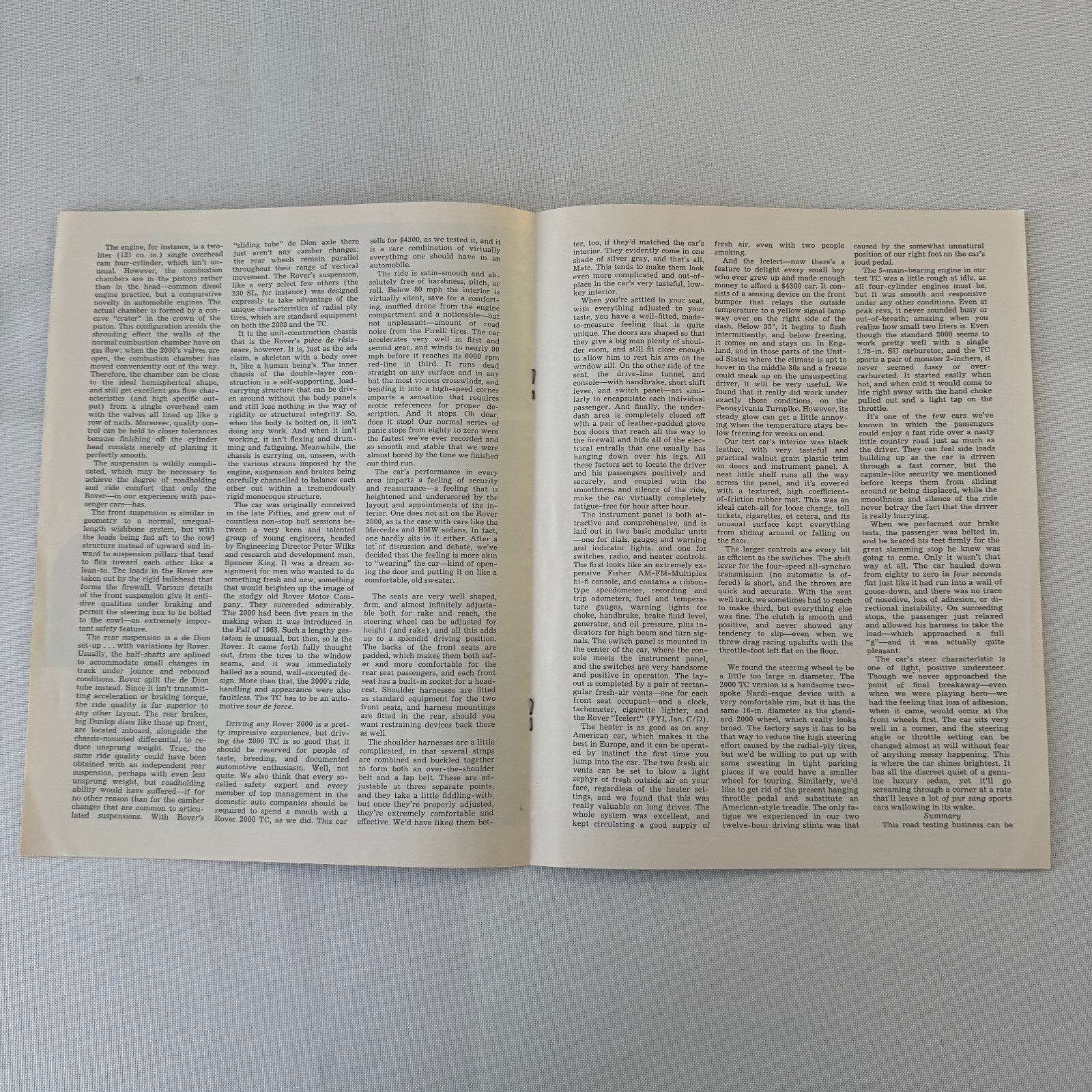 Rover 2000 TC Road Test Car Sales Brochure Catalog Car & Driver 1966 1967