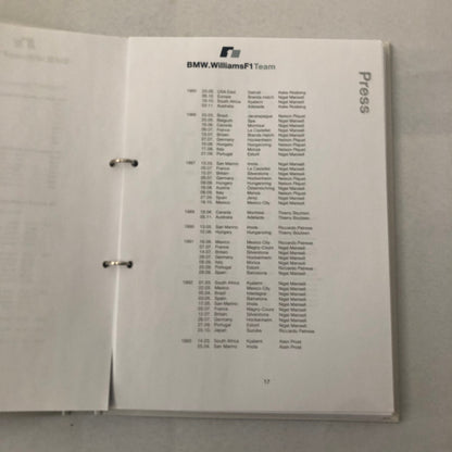 2001 BMW Williams F1 Press Kit Ralf Schumacher Juan Pablo Montoya Brochure