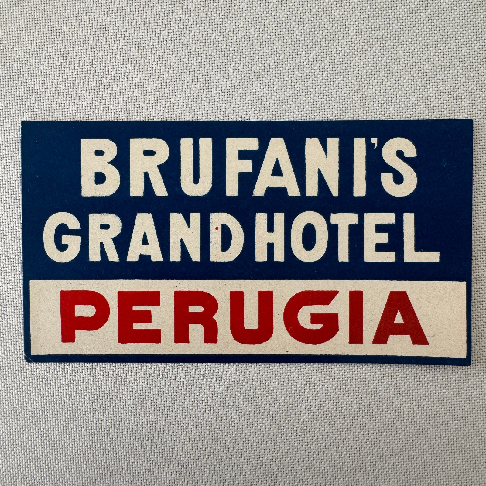 Vintage Hotel Travel Luggage Label Brufani Grand Hotel Perugia Italy Italian