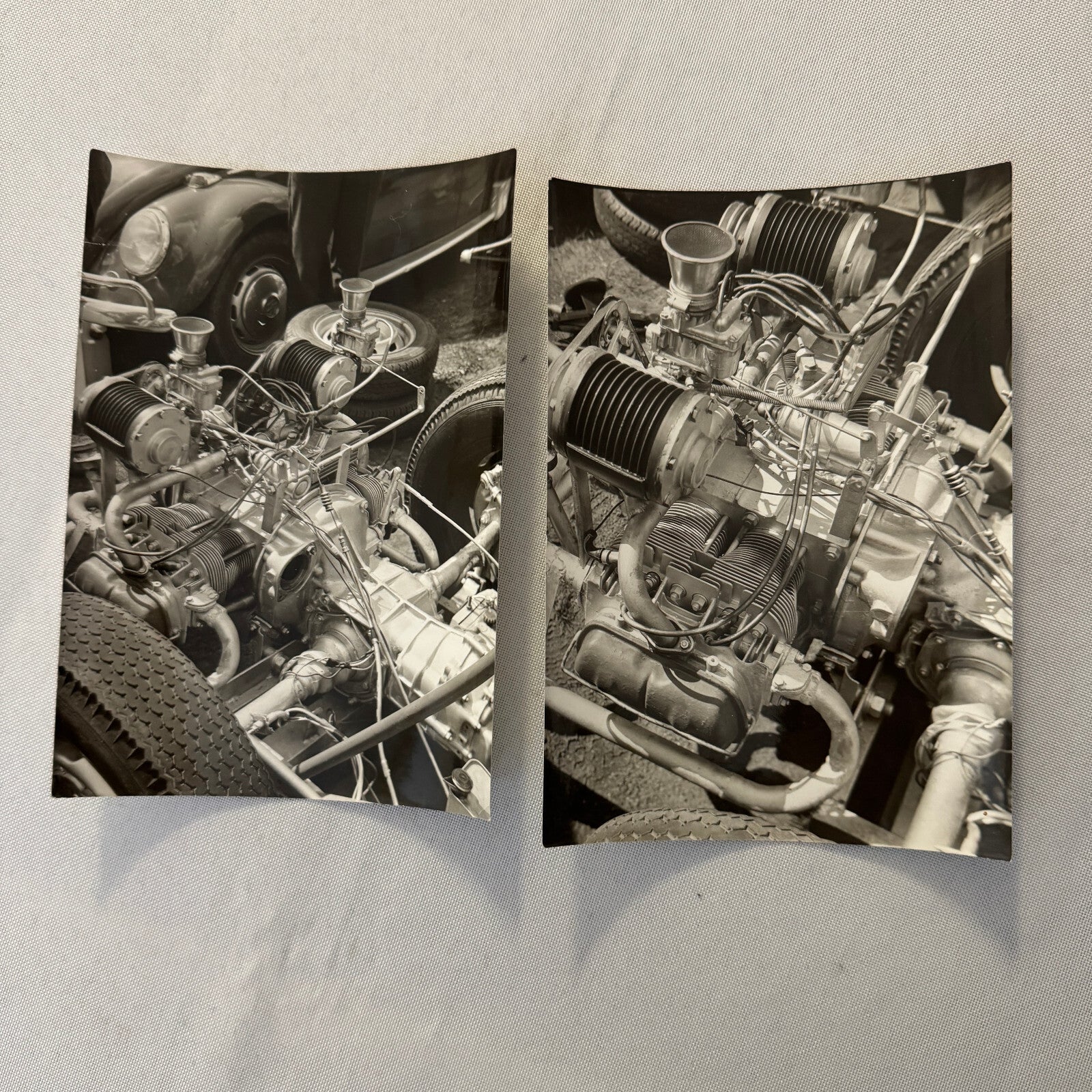 Vintage Racing Car Engine Photo Photograph Print Lot 2x