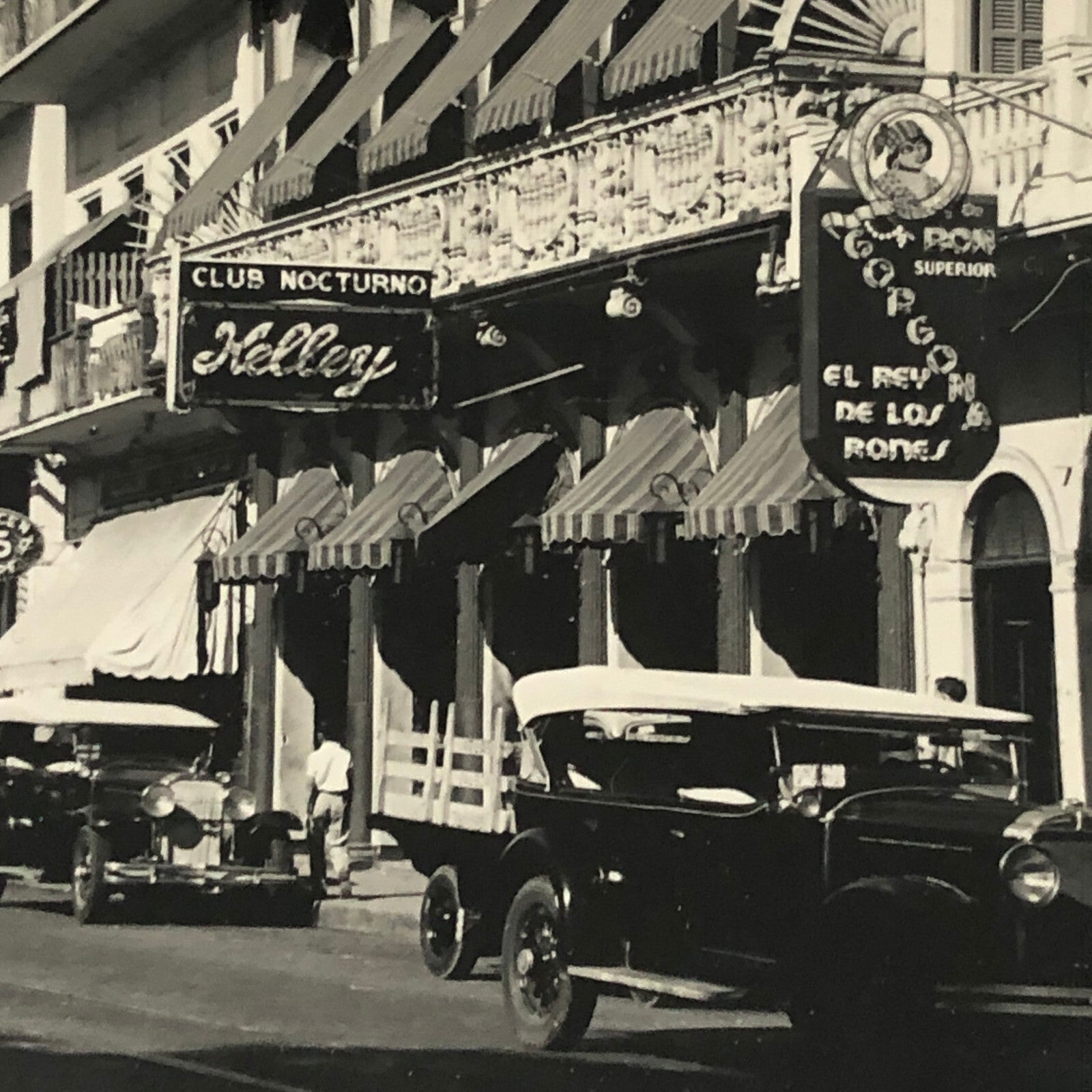 Vintage Street Scene Snapshot Photo Photograph Cars Automobile Club Building