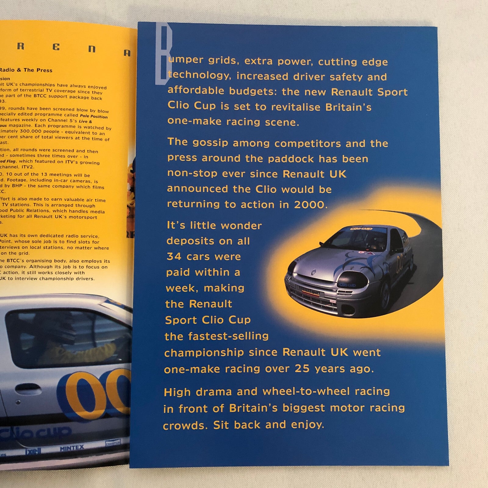 2000 Renault Sport Clio Cup Racing Car Sales Brochure Catalog
