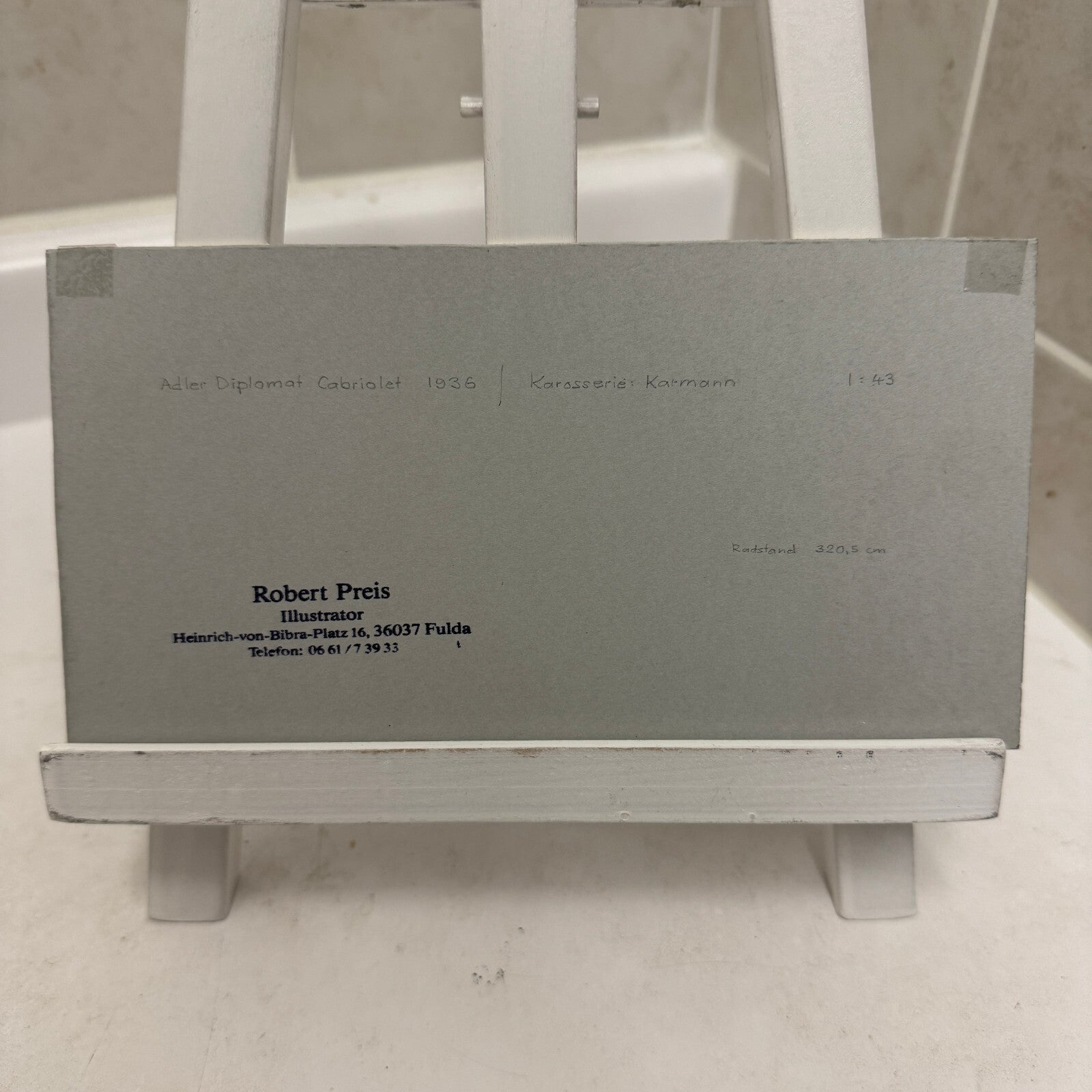 1936 Adler Diplomat Cabriolet Car Illustration Art Drawing Vintage Miniature