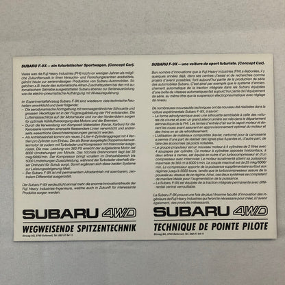 Subaru 4WD Future F-9X Experimental Concept Car Prototype Brochure French German
