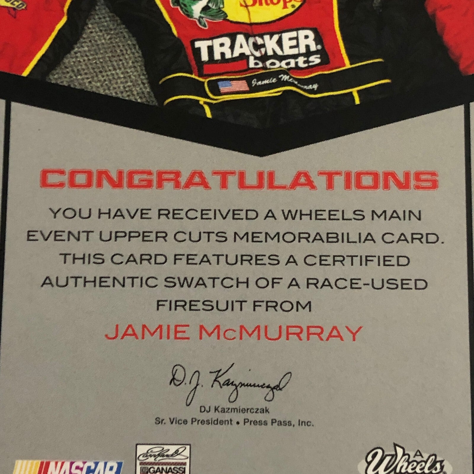 2010 Wheels Uppercuts Jamie McMurray Race Used Firesuit Relic Card /199 NASCAR