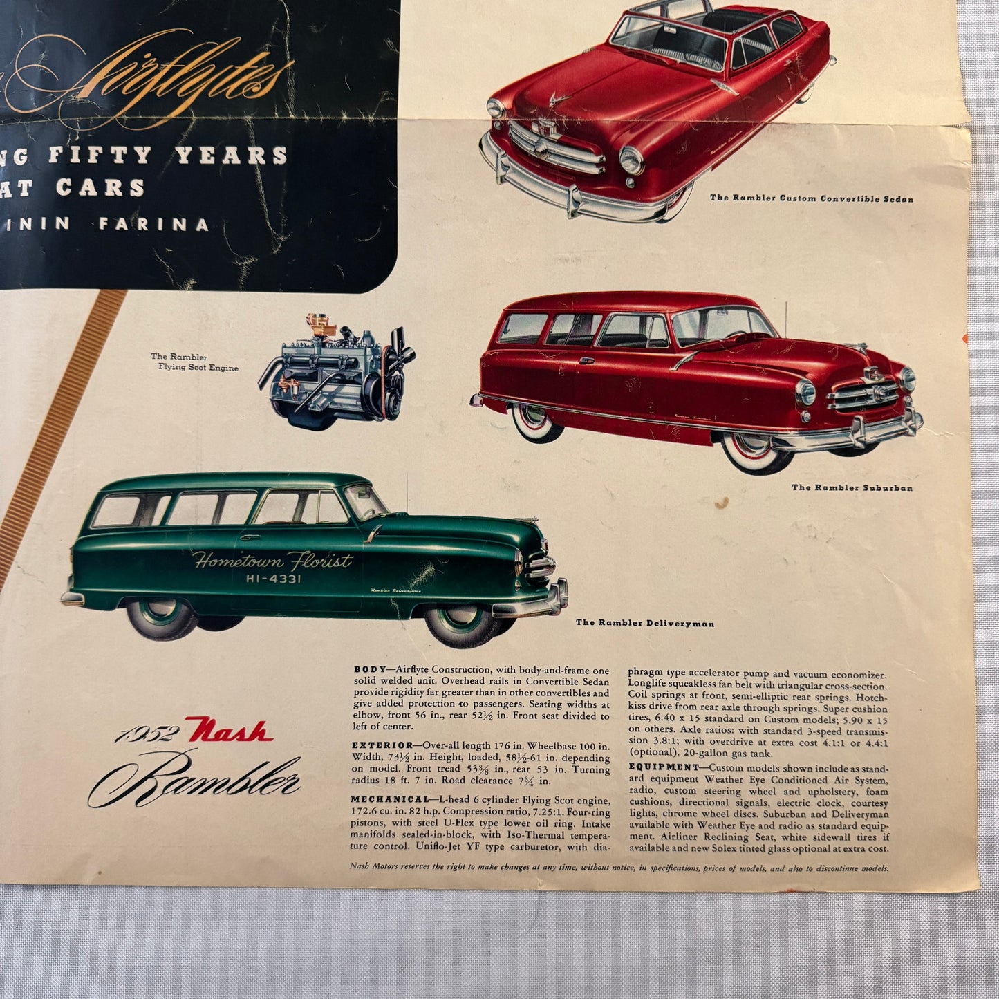 1952 Nash Car Sales Brochure Catalog Nash Ambassador Rambler Statesman