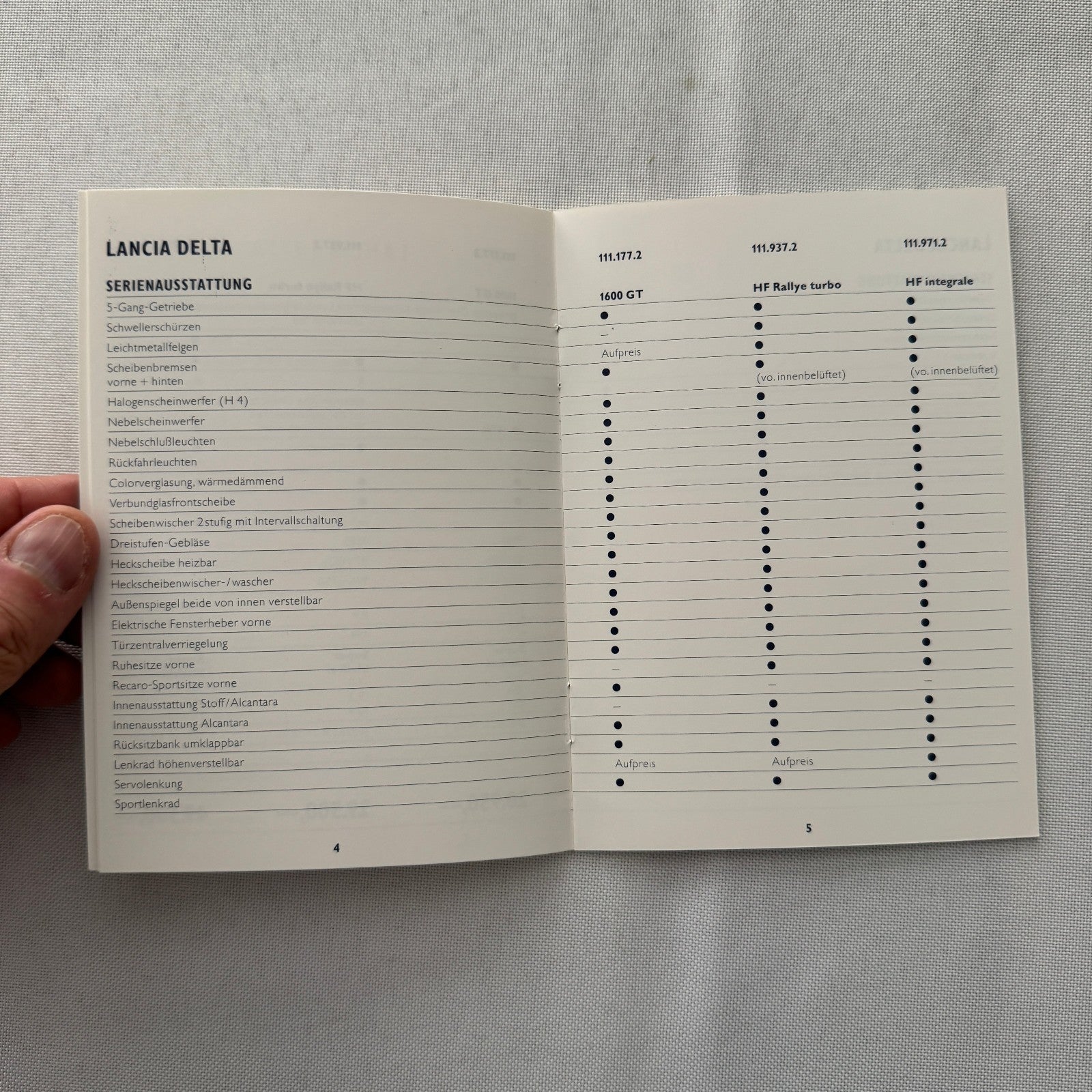 1990 Lancia Delta Price List GERMAN European Market Lancia Delta Integrale