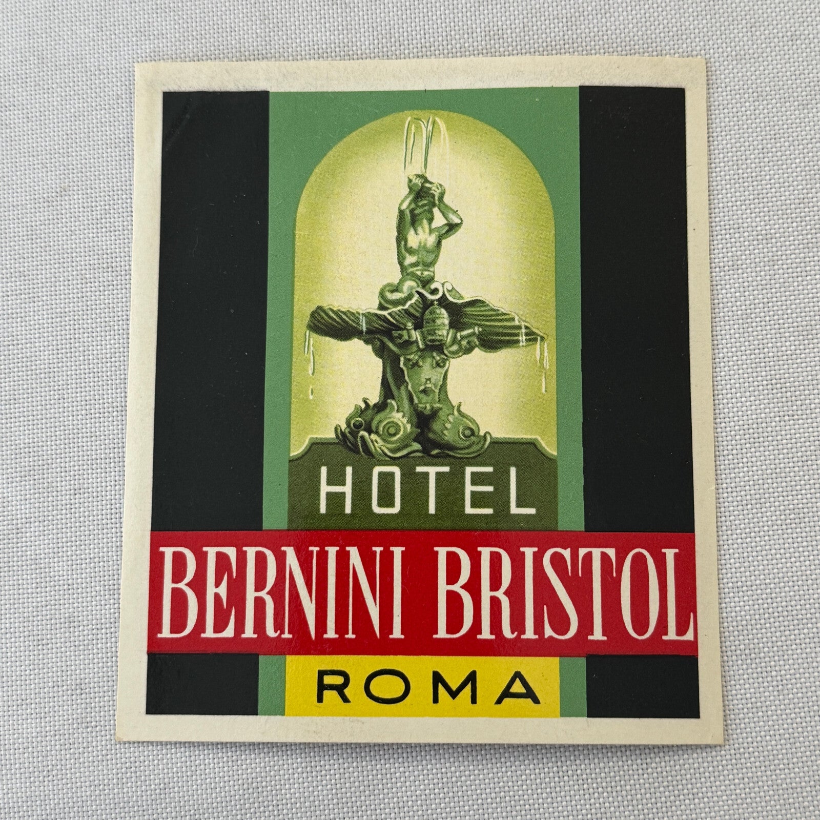 Vintage Hotel Travel Luggage Label Hotel Bernini Bristol Roma Rome Italy