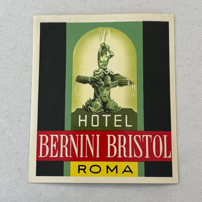 Vintage Hotel Travel Luggage Label Hotel Bernini Bristol Roma Rome Italy