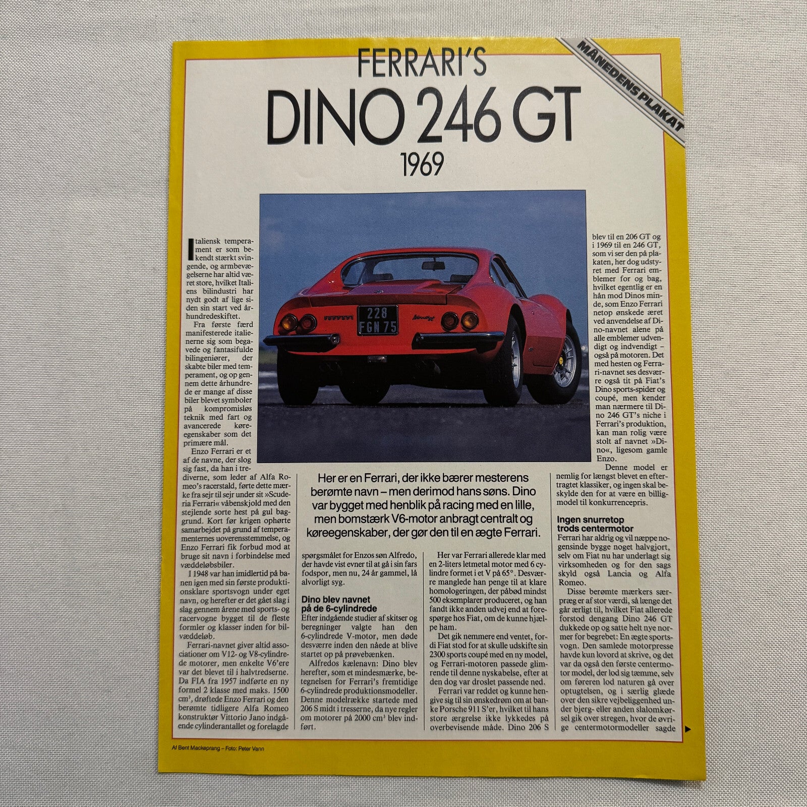 1969 Ferrari Dino 246 GT Car Magazine Insert Poster European