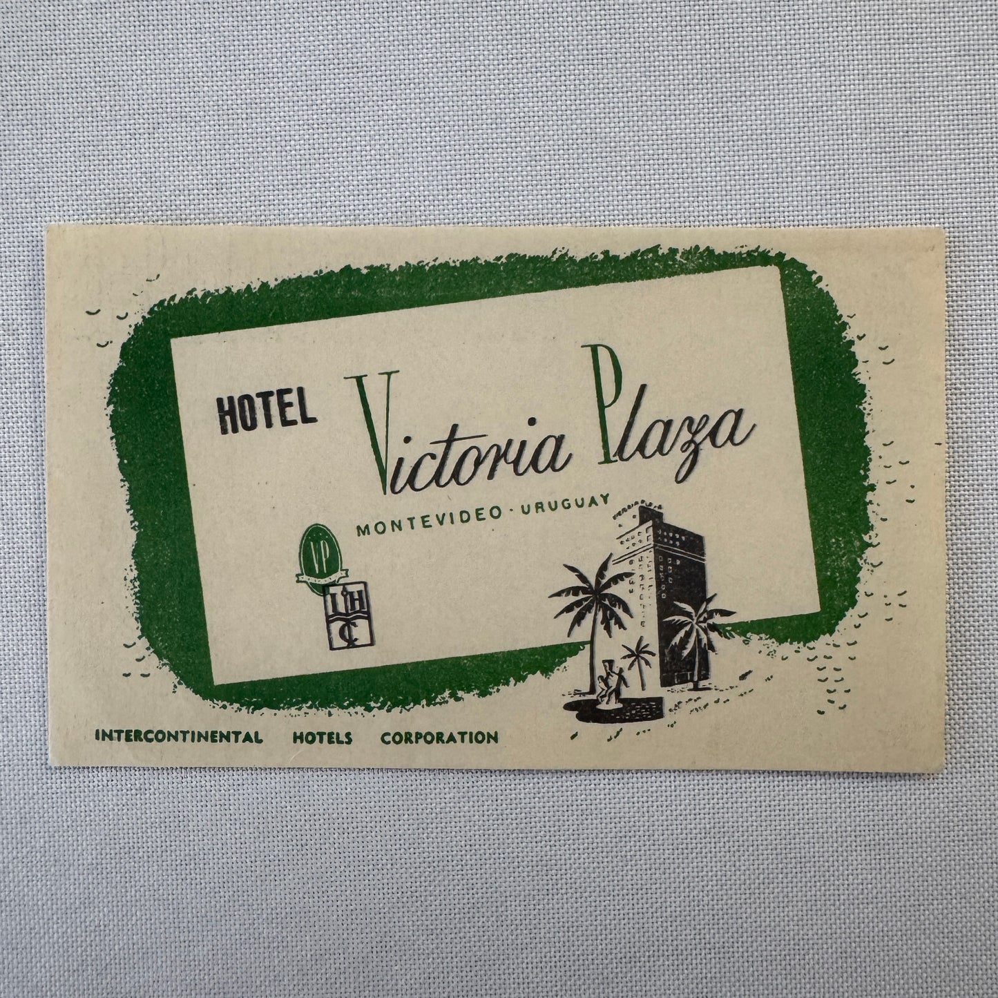 Vintage Hotel Travel Label Hotel Victoria Plaza Montevideo Uruguay