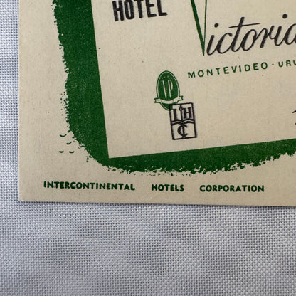 Vintage Hotel Travel Label Hotel Victoria Plaza Montevideo Uruguay