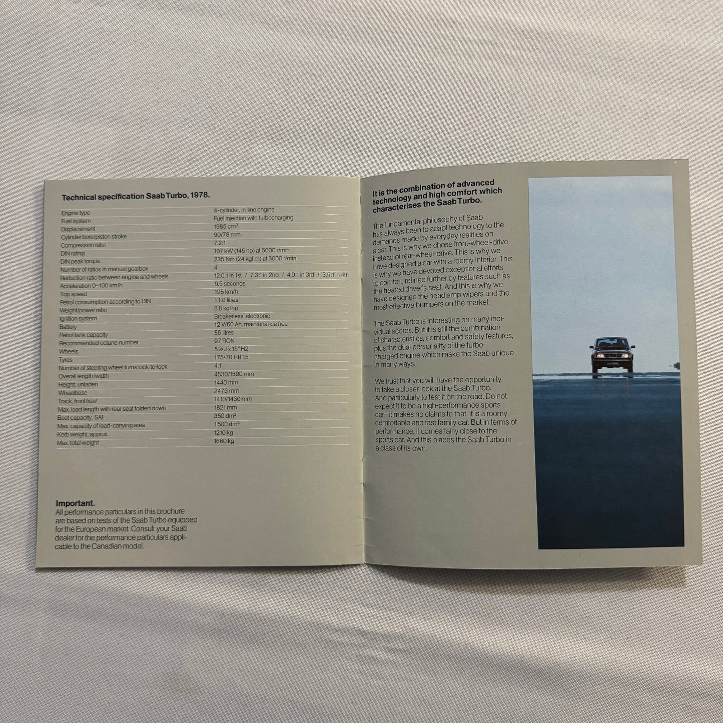 1978 Saab Turbo Car Sales Brochure Catalog Advertising Vintage