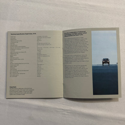 1978 Saab Turbo Car Sales Brochure Catalog Advertising Vintage