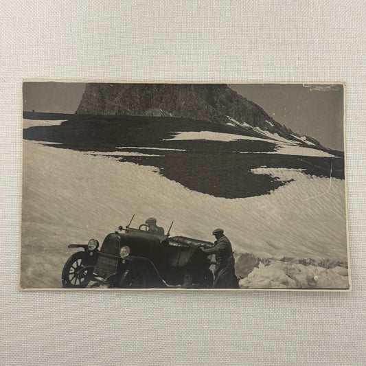 Antique Car Automobile Mountain Snow Italian Real Photo Postcard RPPC Photograph