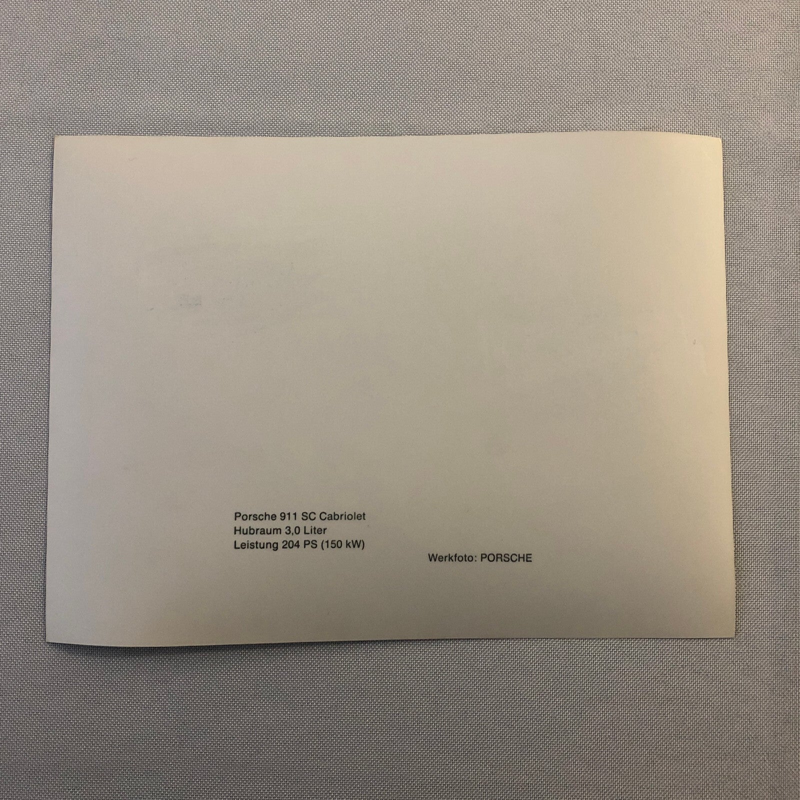 Vintage Porsche 911 SC Cabriolet Convertible Werkfoto Press Photo Photograph