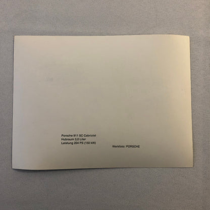 Vintage Porsche 911 SC Cabriolet Convertible Werkfoto Press Photo Photograph