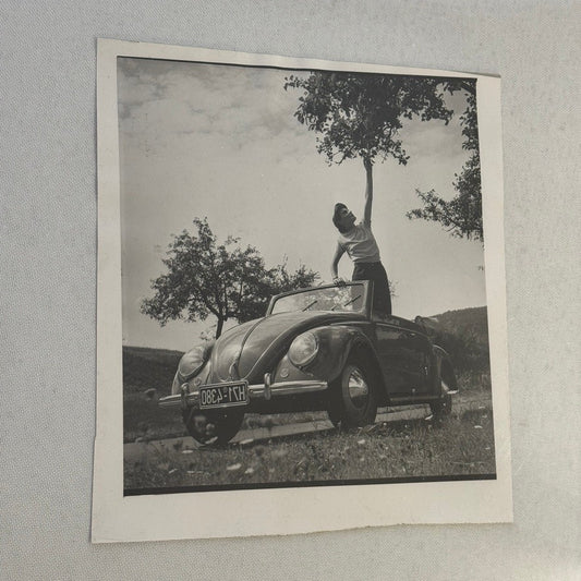 Vintage Volkswagen Beetle VW Bug Car Photo Photograph Print Woman