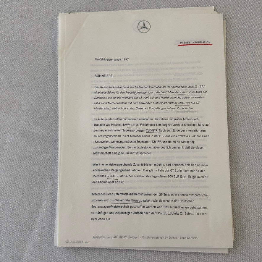 1997 Mercedes CLK GTR GT Racing Press Kit Photos GERMAN