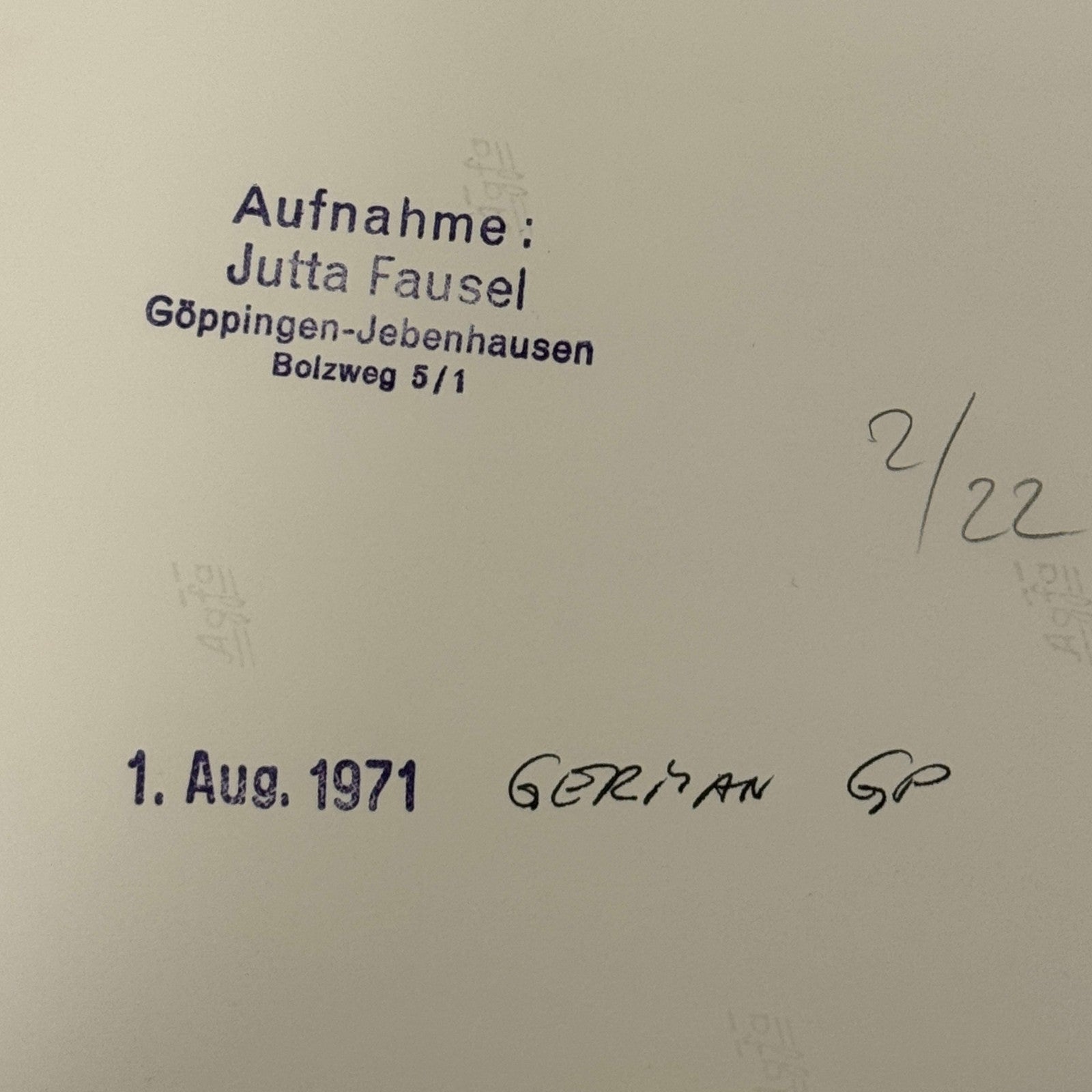 Vintage Racing Photo 1971 German Grand Prix Race Jackie Stewart Motorsport