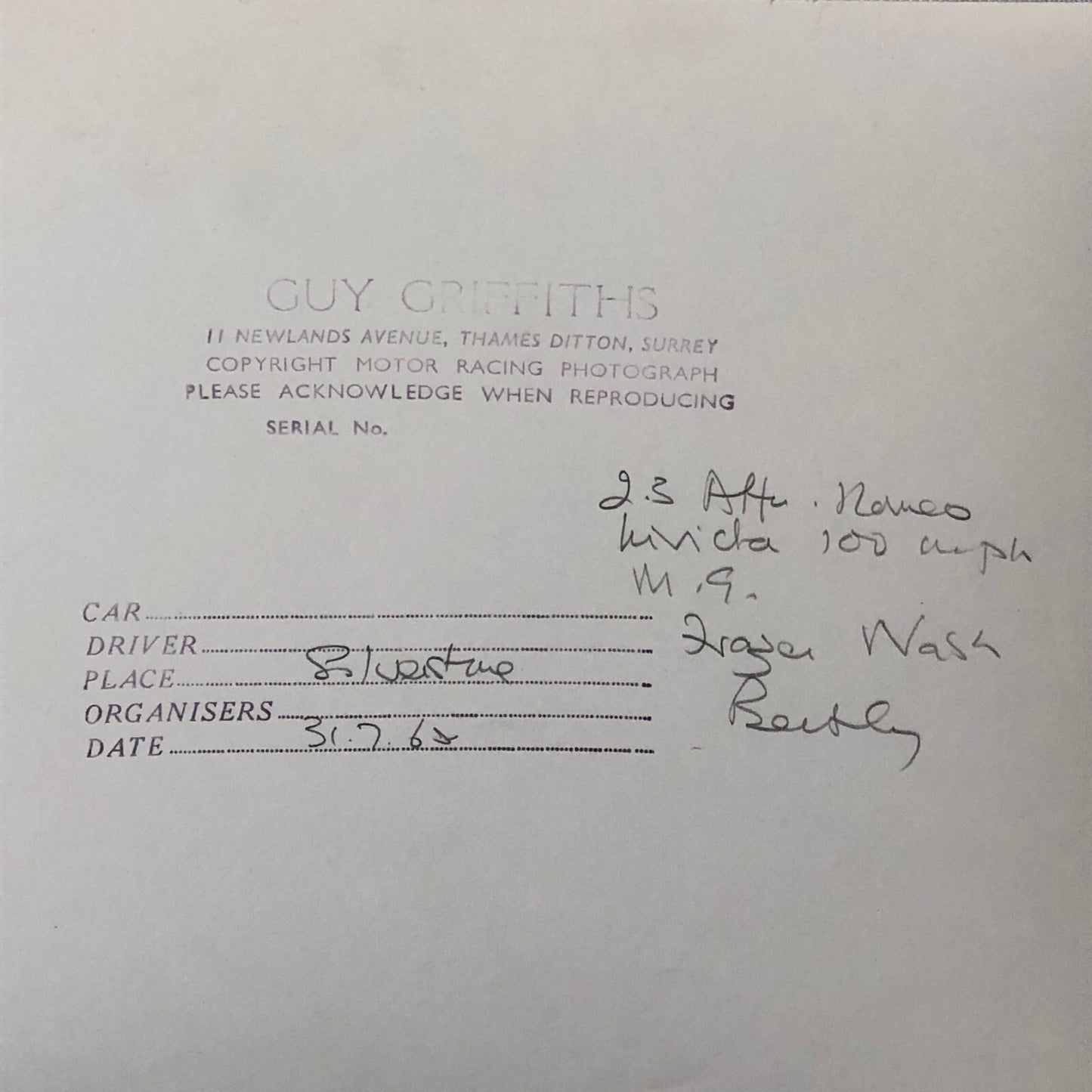 Vintage Car Racing Photo Photograph Print Alfa Romeo Frazer Nash MG Bentley +