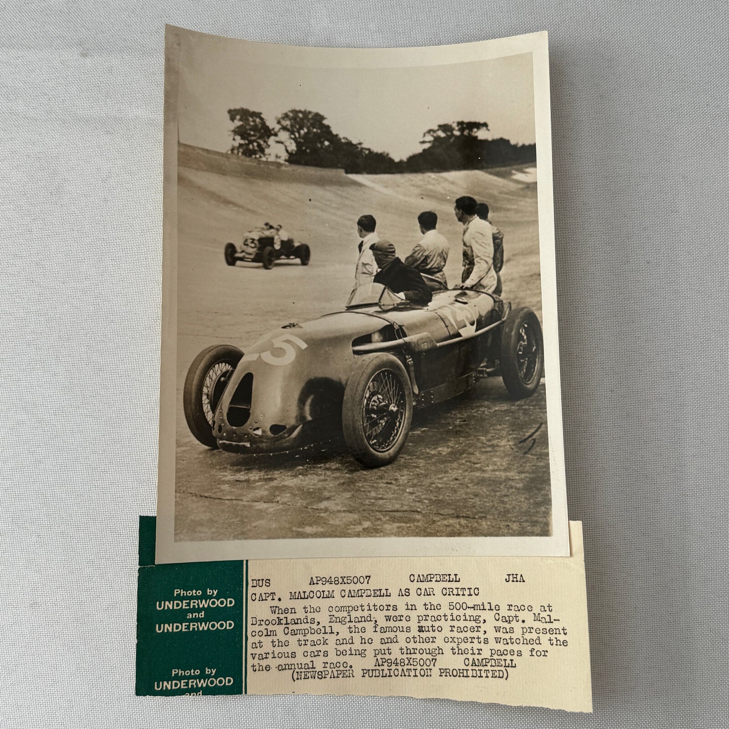 Press Photo Photograph Malcolm Campbell 500 Mile Race at Brooklands Vintage