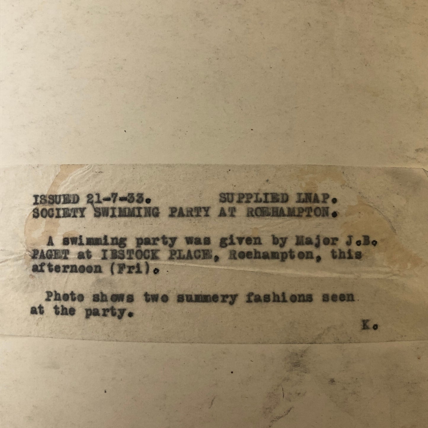 Fashion Press Photo Photograph London High Society Swimming Party 1933 Dresses