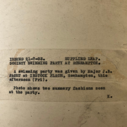 Fashion Press Photo Photograph London High Society Swimming Party 1933 Dresses