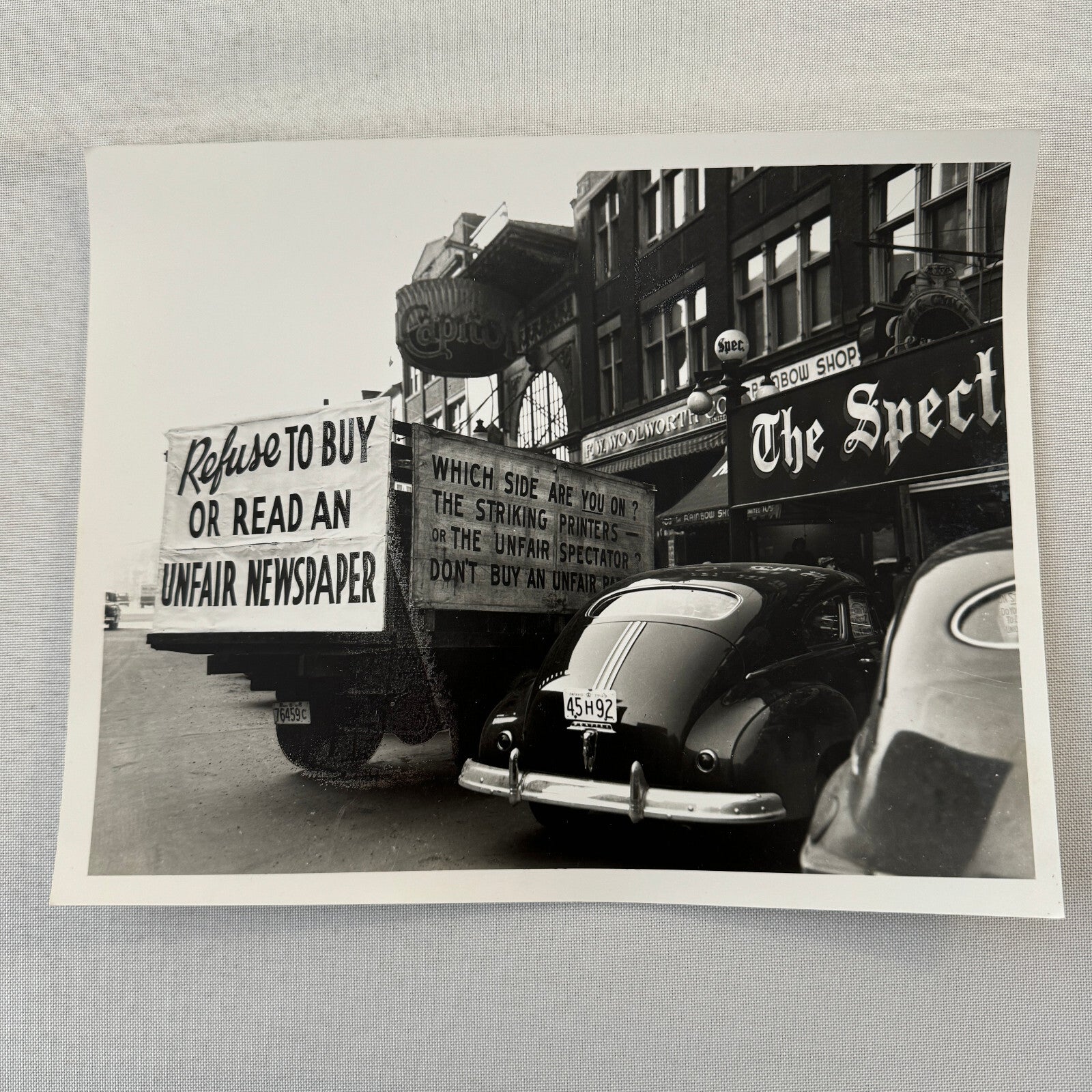 Vintage Newspaper Strike Photo Photograph Car Truck Modern Era Print