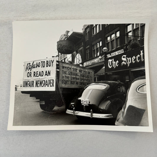 Vintage Newspaper Strike Photo Photograph Car Truck Modern Era Print
