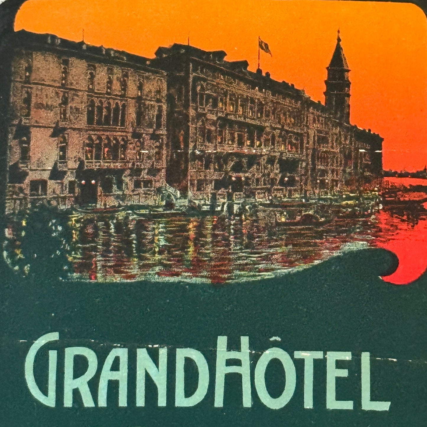 Vintage Hotel Travel Luggage Label Grand Hotel Venise Venice Italy Italian