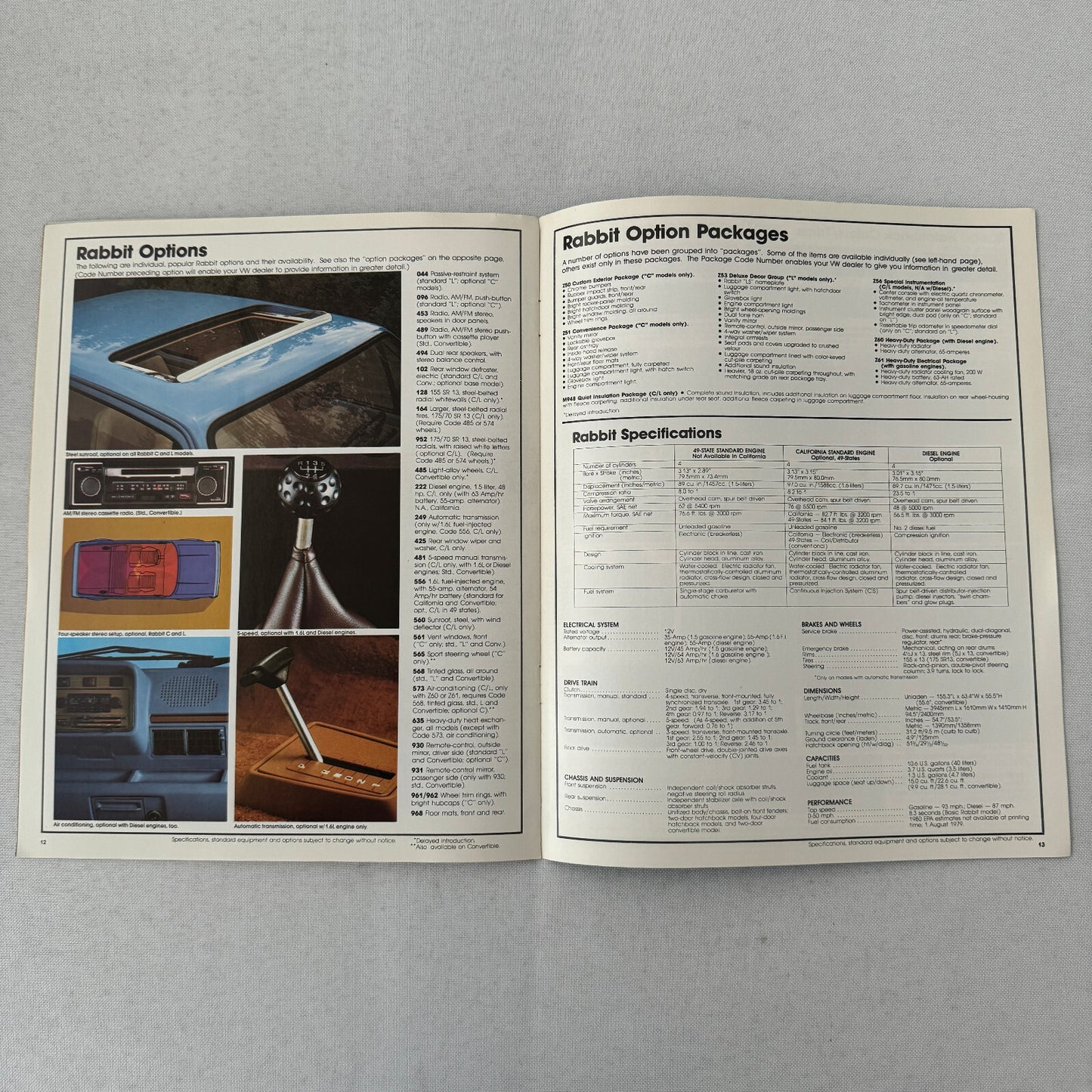 1980 Volkswagen VW Rabbit Car Sales Brochure Catalog Coupe Sedan Convertible