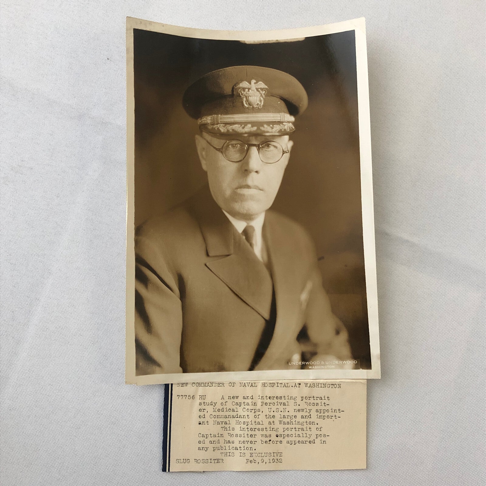 Press Photo Photograph Navy Hospital Captain Percival Rossiter Washington 1932