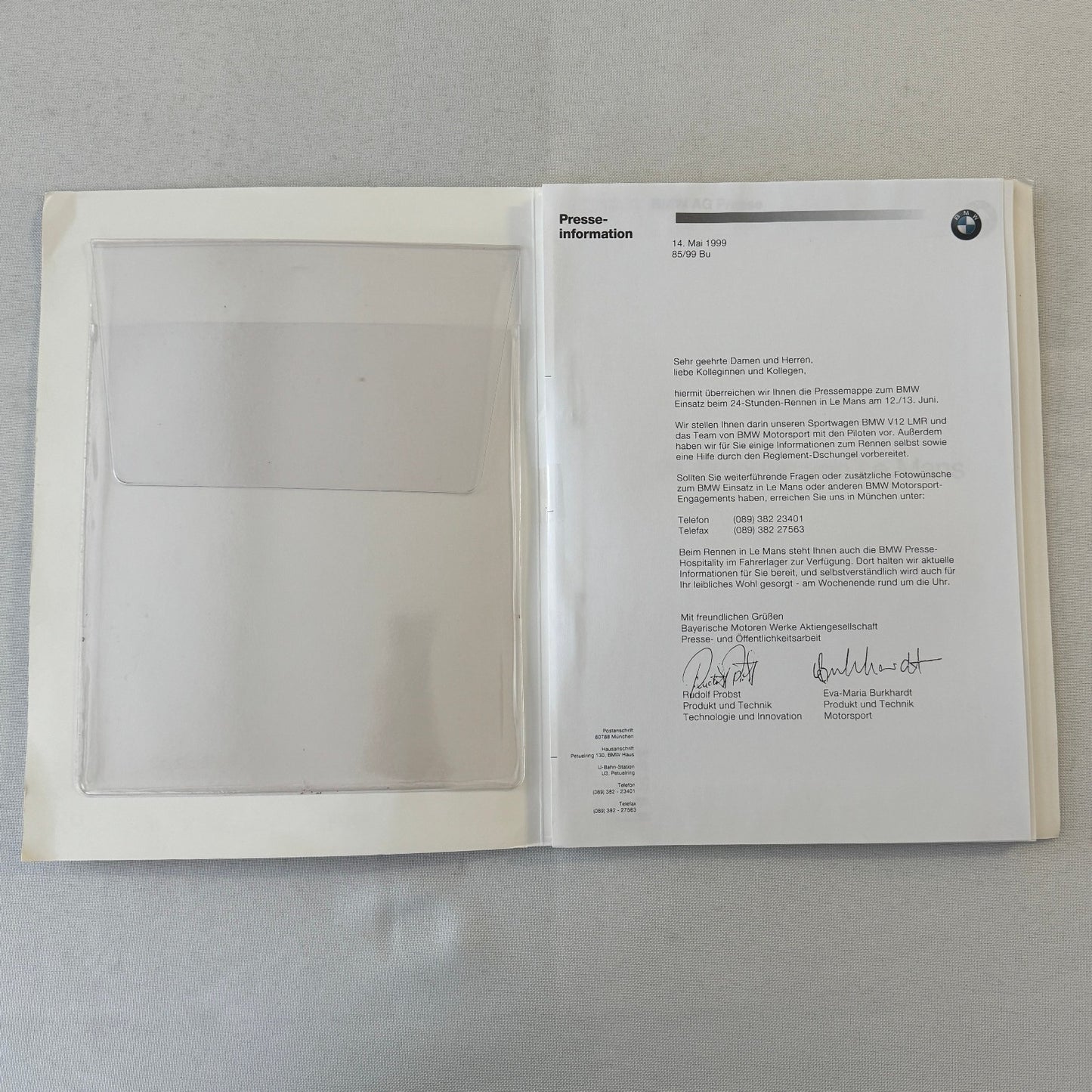 1999 BMW V12 LMR LeMans Racing Press Kit Brochure Photos GERMAN Jenny Holzer Art