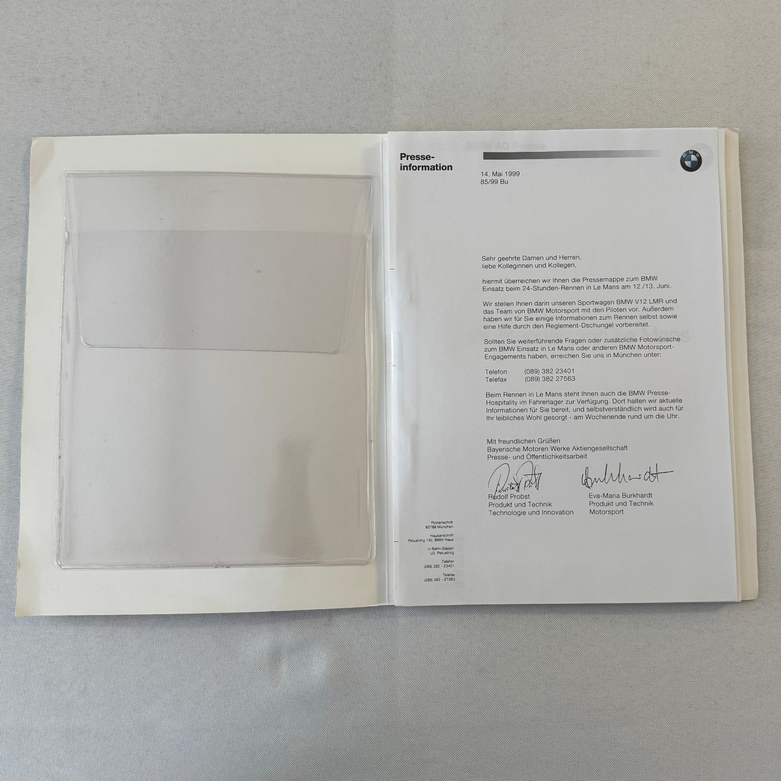 1999 BMW V12 LMR LeMans Racing Press Kit Brochure Photos GERMAN Jenny Holzer Art