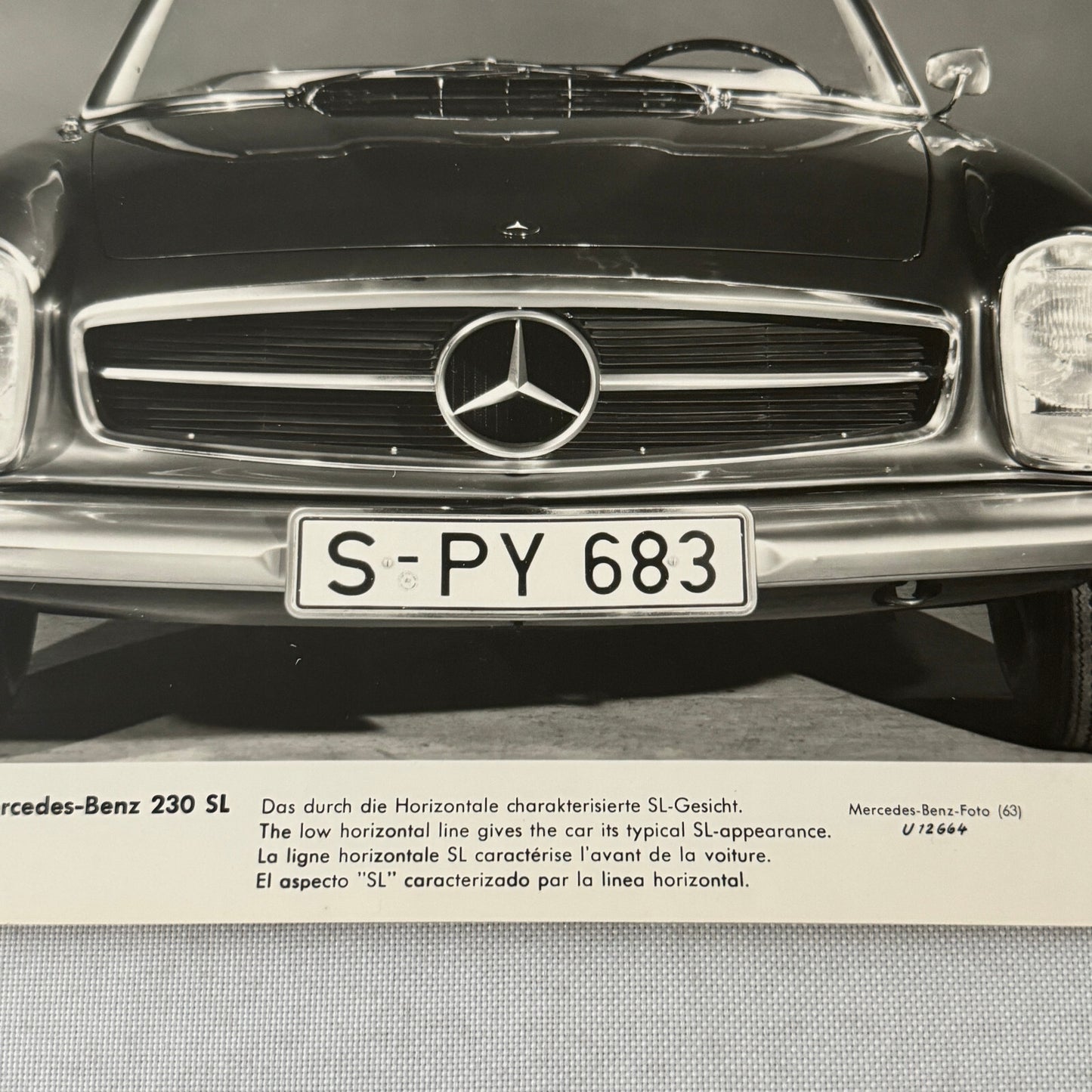 Vintage Mercedes Benz 230 SL Roadster Convertible Factory Press Photo Photograph