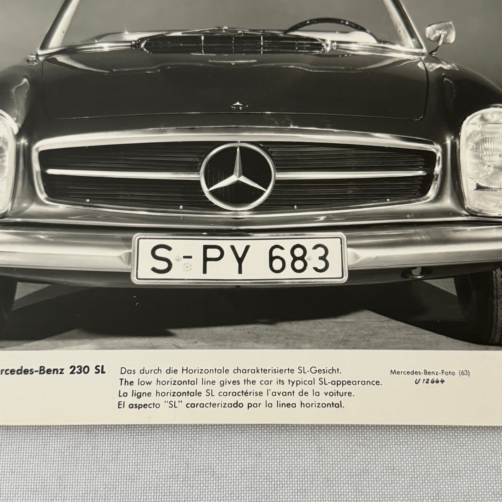 Vintage Mercedes Benz 230 SL Roadster Convertible Factory Press Photo Photograph